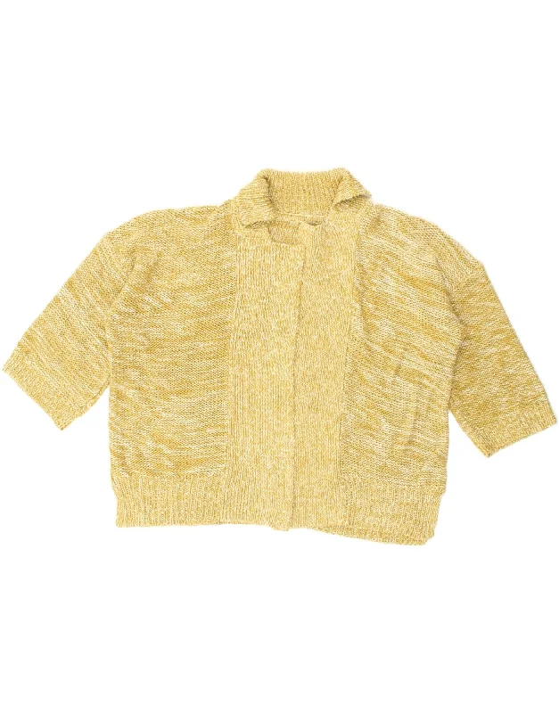 JAEGER Womens Oversized Cardigan Sweater UK 10 Small Yellow Flecked Lightweight Heavyweight Midweight