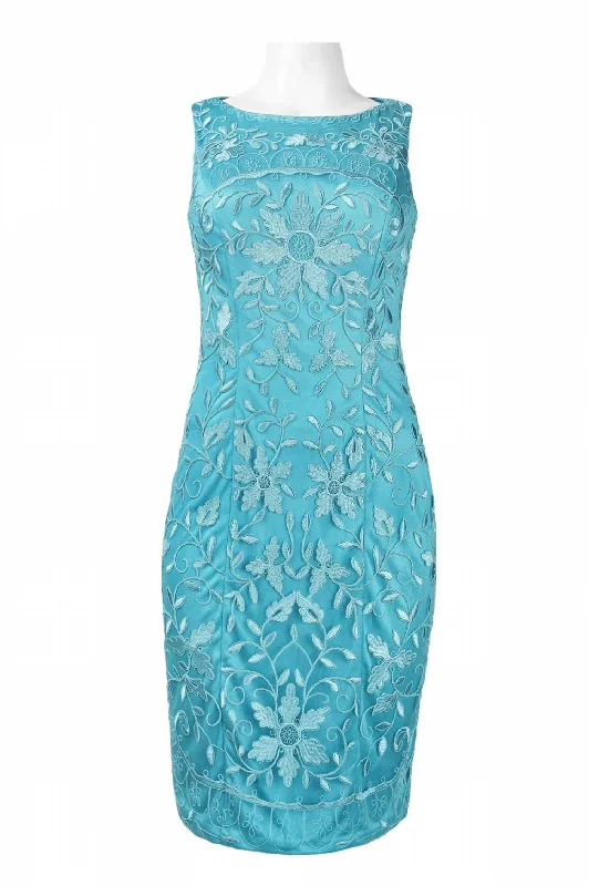 Embroidered Flower Motif Dress In Sky