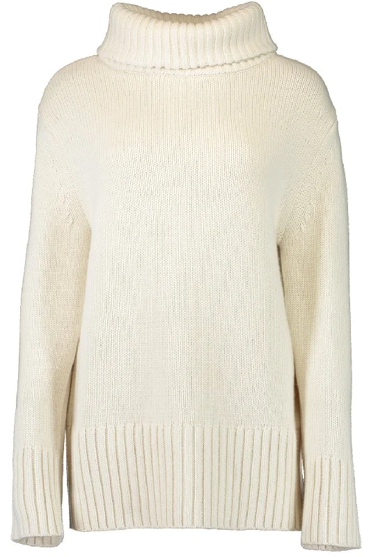 Oversized Turtleneck Pullover - Ivory Bardot Neck Top