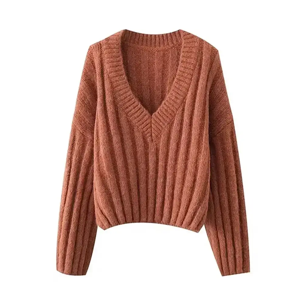 Women’s knitted pullover v-neck lantern long sleeve solid color loose Cashmere Luxurious Pullover Women’s knitted pullover v-neck lantern long sleeve solid color loose Cashmere Luxurious Pullover