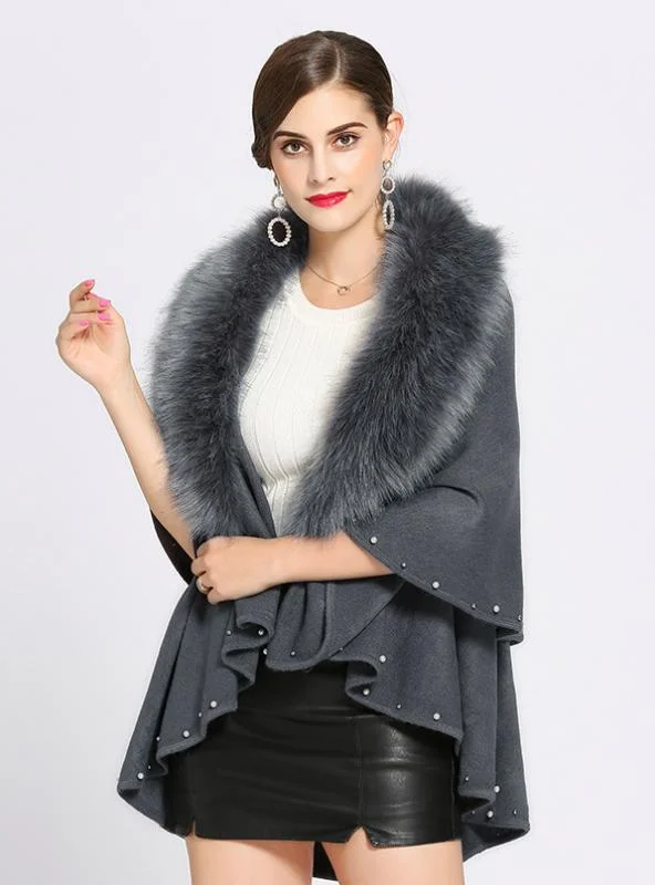 KNITTED SWEATER CARDIGAN FEMALE FOX FUR SHAWL CAPE Fitted Loose Oversized