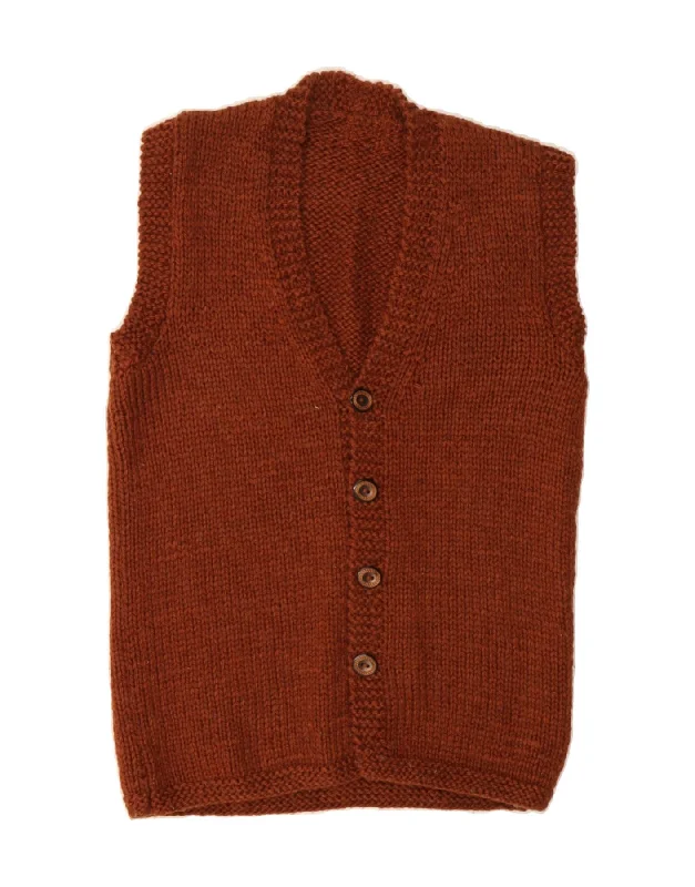 VINTAGE Womens Sleeveless Cardigan Sweater UK 14 Medium Brown Cotton Fabric Linen Fabric Terry Fabric VINTAGE Womens Sleeveless Cardigan Sweater UK 14 Medium Brown Cotton Fabric Linen Fabric Terry Fabric