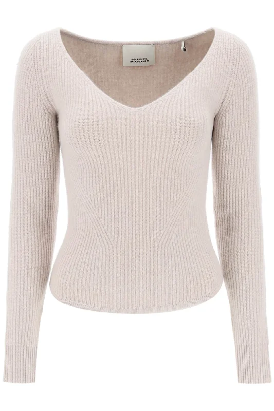 Bricelia Merino Wool And Cashmere Sweater  - Beige Boat Neck Shawl Collar Notched Collar