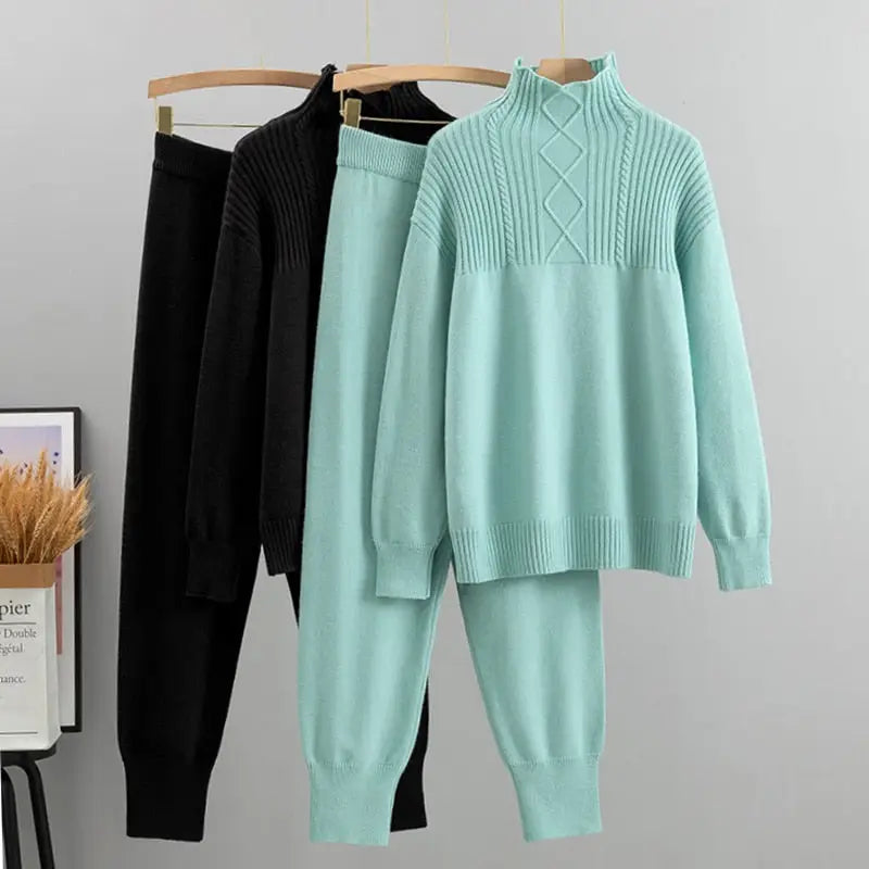 Women’s knit sweater tracksuit fashion loose pant set for thick warm Stylish Fashionable Trendy