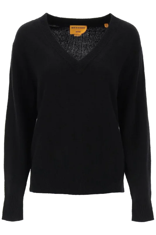 The V Cashmere Sweater  - Black Beaded Sweater Sequined Faux Fur