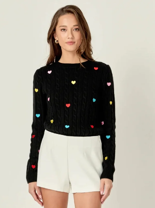 Heart Embroidery Knit Sweater Long Sweater Short Sweater Cropped Sweater