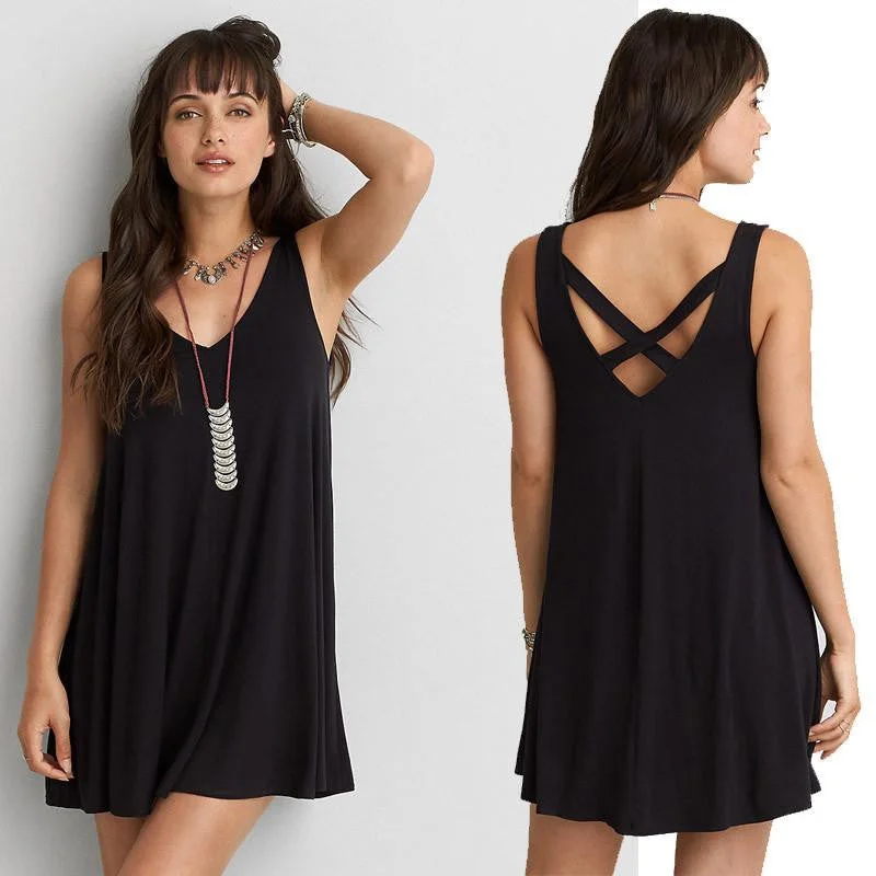 Sleeveless Neck V Bandage Back Fashion Summer Dress For Women Casual Dresses