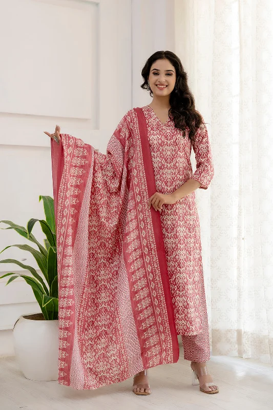 Women Pink Printed Straight Kurta And Trouser With Dupatta - Rasiya Trousers Corduroy Warm Women Pink Printed Straight Kurta And Trouser With Dupatta - Rasiya Trousers Corduroy Warm