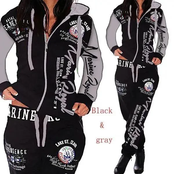 Ladies Jogging Jacket Sports Suit Women Tracksuit Set Zippered Front Buttoned Front Snap Front