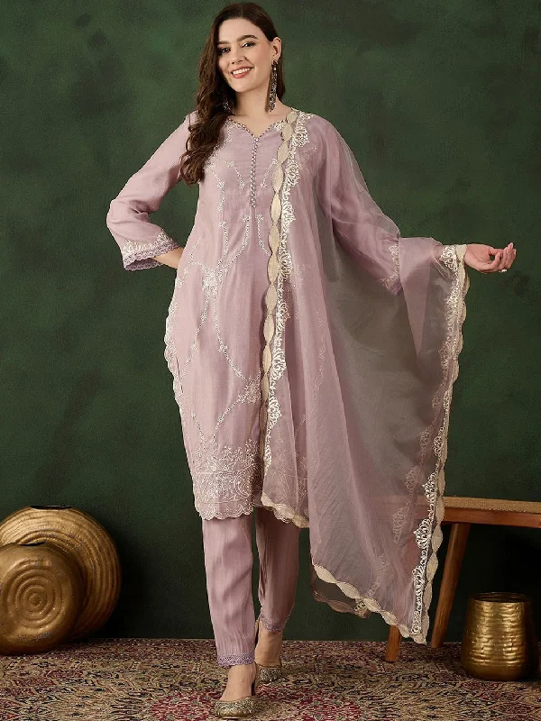 Sangria Embroidered Kurta & Trouser With Dupatta Trousers Essential Wardrobe