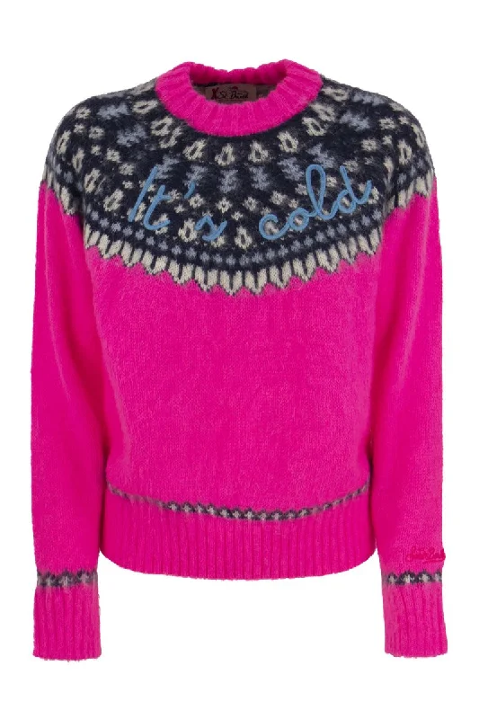 Women's crew-neck jumper in Nordic jacquard Elasticated Padded Insulated