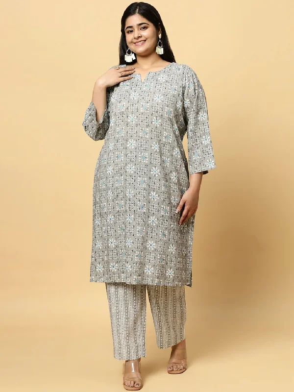 Sztori Plus Size Ethnic Motifs Printed Pure Cotton Kurta & Trouser Trousers Handmade Artisanal