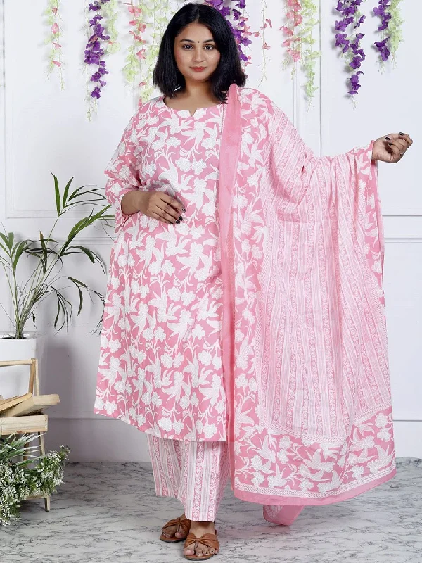 Swasti Women Floral Printed Regular Sequinned Pure Cotton Kurta with Trousers & With Dupatta Trousers cozy comfortable