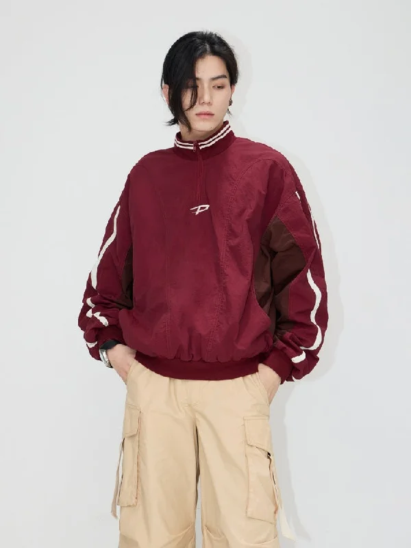 Stand Collar Half Zip Color Scheme Line Truck Pullover【s0000004200】 Boat Neck Sweater