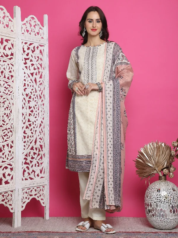 Jyoti Fashion Women's Cream Cotton Floral Digital Print with Resham Thread Work Kurta with Trouser & Dupatta Trousers Evening Elegant Jyoti Fashion Women's Cream Cotton Floral Digital Print with Resham Thread Work Kurta with Trouser & Dupatta Trousers Evening Elegant