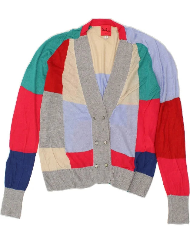 PAUL SMITH Womens Cardigan Sweater UK 12 Medium Multicoloured Colourblock Mesh Cardigan Canvas Denim