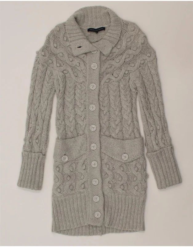 FRENCH CONNECTION Womens Longline Cardigan Sweater UK 14 Large Grey Herringbone Houndstooth Plaid