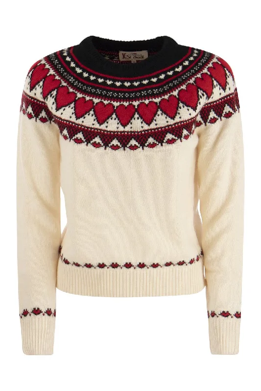 Nordic-style heart pattern jumper Print Jacquard Patchwork