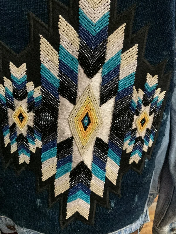 Distressed Denim Hand Beaded Navajo Design Jacket Chenille Jacket Brocade Jacket Lace Jacket Distressed Denim Hand Beaded Navajo Design Jacket Chenille Jacket Brocade Jacket Lace Jacket