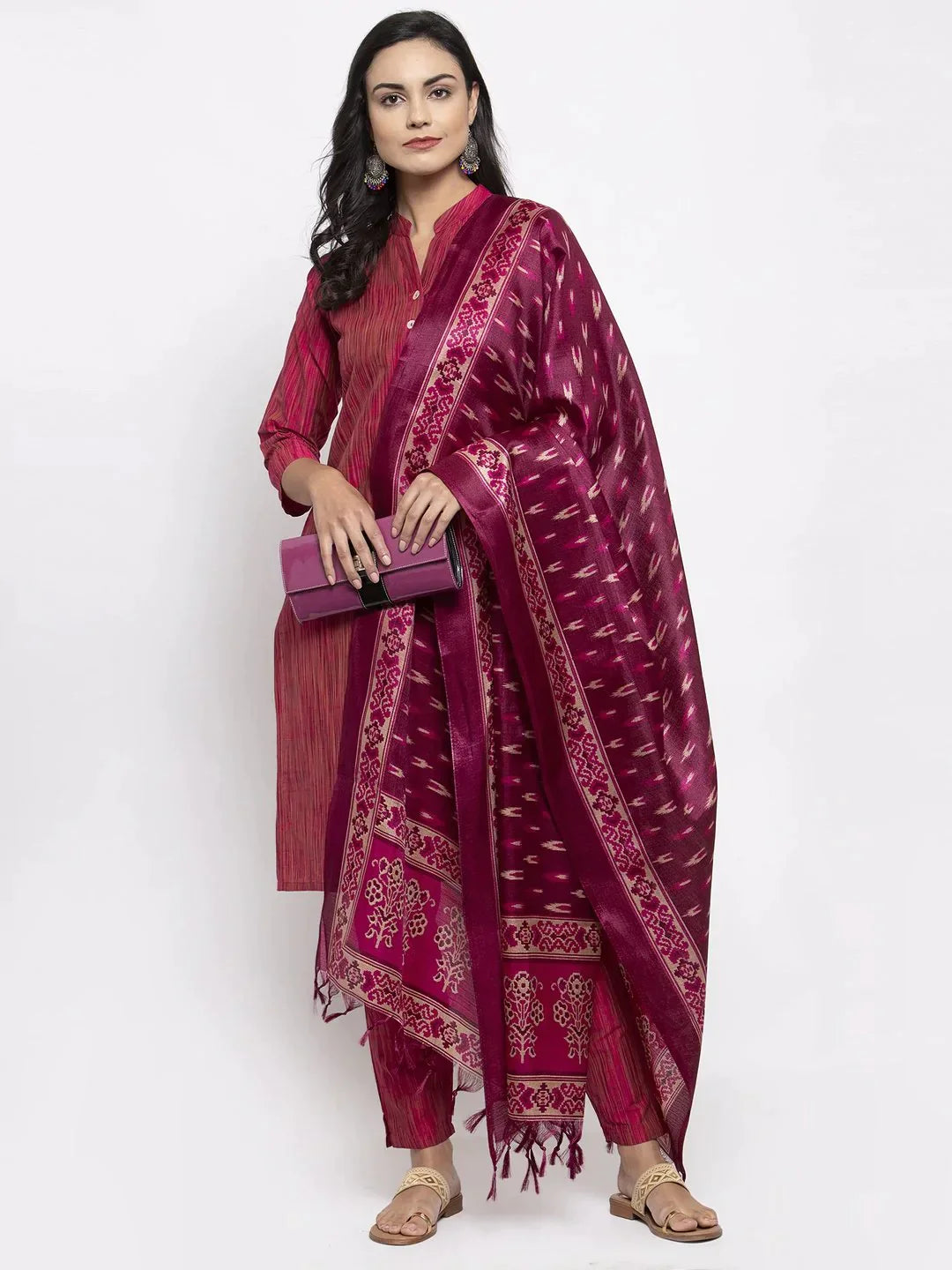 Women Pink Self-Striped Kurta With Trousers & Art Silk Printed Dupatta - Rasiya Trousers Review Highly Women Pink Self-Striped Kurta With Trousers & Art Silk Printed Dupatta - Rasiya Trousers Review Highly