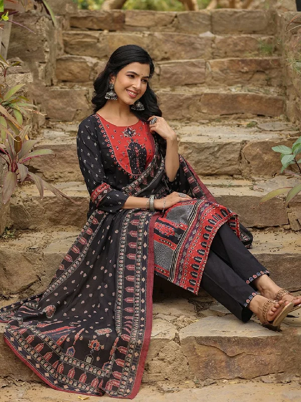 Indo Era Women Ethnic Motifs Printed Mirror Work Pure Cotton Kurta With Trousers & Dupatta Trousers Occasion Special