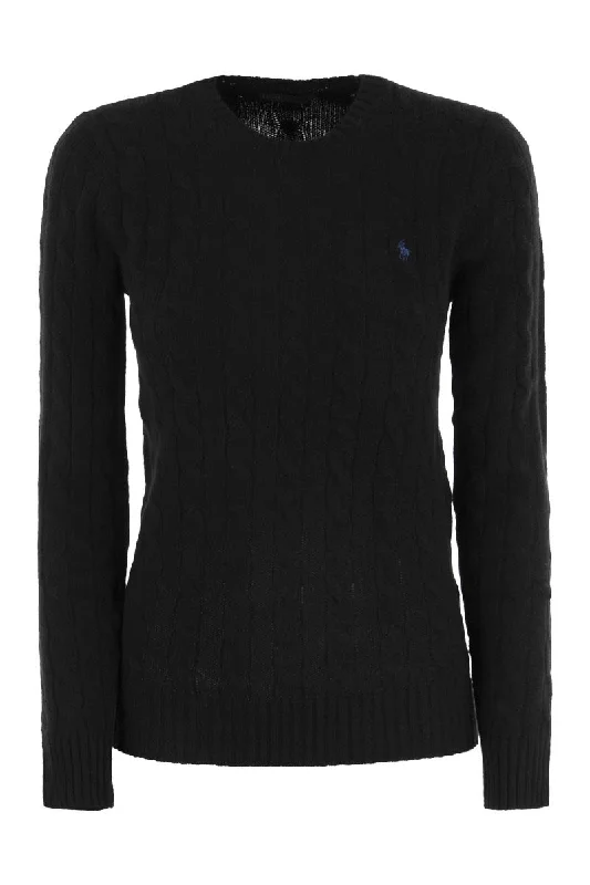 Wool and cashmere cable-knit sweater Mesh Blend Leather Blend Suede Blend