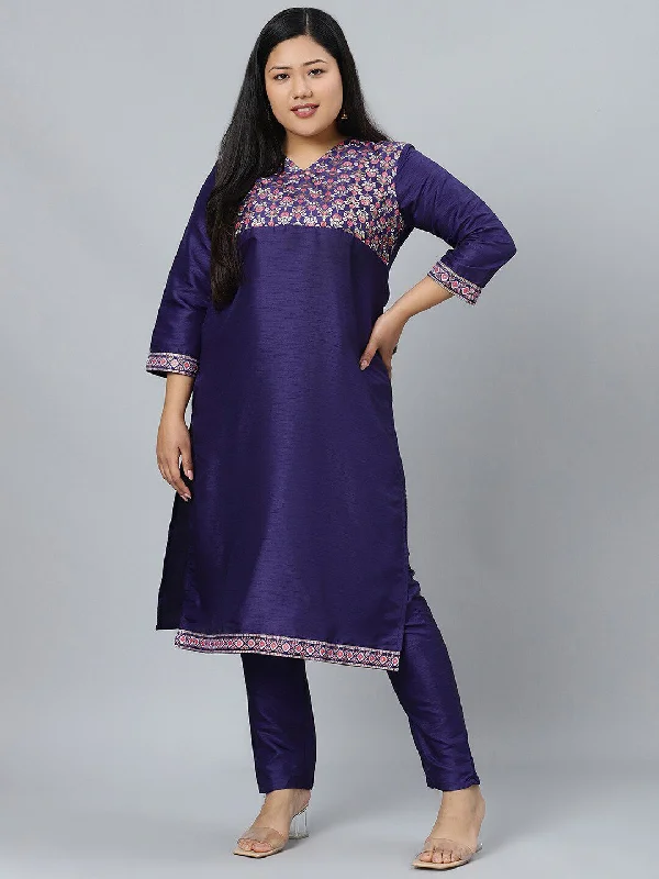 Sztori Plus Size Ethnic Motifs Printed Straight Kurta with Trousers Trousers Fleece Cozy