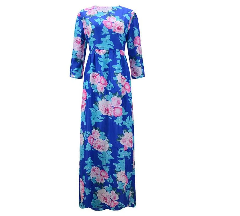 Bohemian Dress Flower Printed Elegant A-Line Long Dress O-Neck Floor Length Dress For Women Pluse Size Bohemian Dress Flower Printed Elegant A-Line Long Dress O-Neck Floor Length Dress For Women Pluse Size