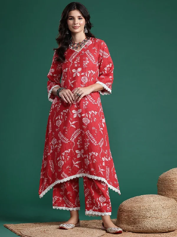 Sangria Printed Pure Cotton Kurta with Trousers Trousers Travel Practical