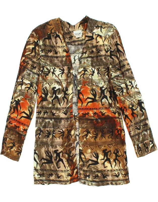 VINTAGE Womens Graphic Longline Cardigan Top UK 10 Small Brown Rayon Neon metallic Matte VINTAGE Womens Graphic Longline Cardigan Top UK 10 Small Brown Rayon Neon metallic Matte