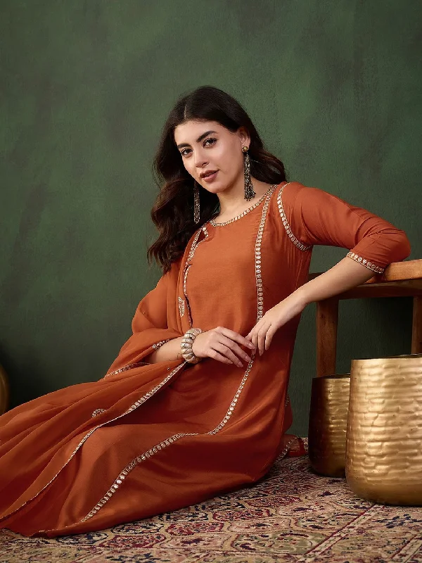 Sangria Gotta Work Embroidered A-Line Kurta & Trouser With Dupatta Trousers Vintage Classic