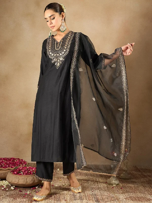 Indo Era Women Ethnic Motifs Embroidered Regular Liva Kurta with Trousers & With Dupatta Trousers Leisure Comfortable