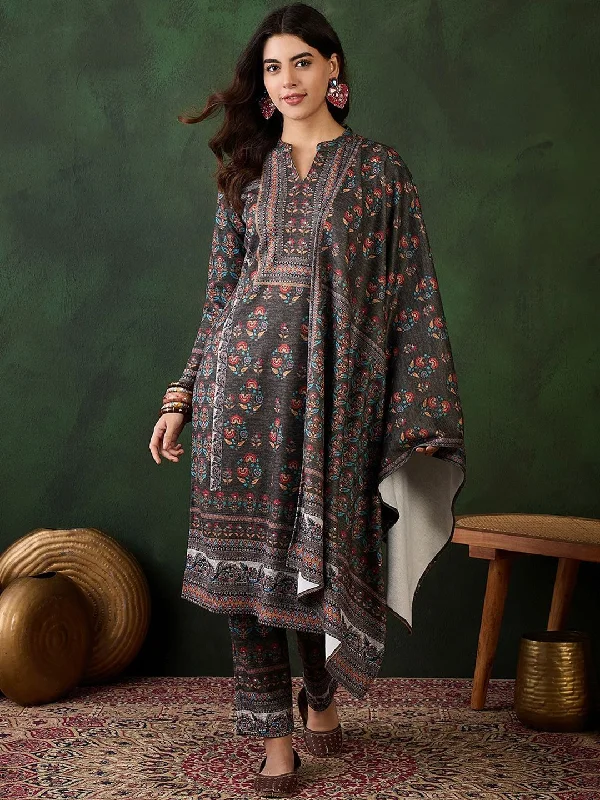 Sangria Self Design Winter Pashmina Straight Kurta & Trouser With Dupatta Trousers practical easy-care