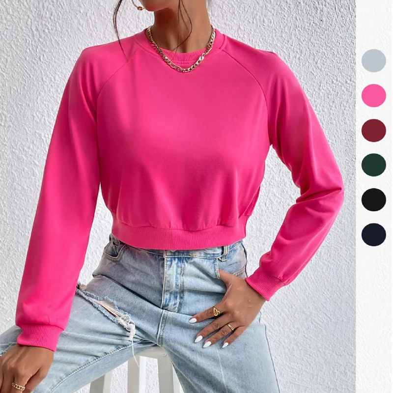 IKEARLAX popular new New Popular trade leisure sports ragged sleeves top Popular trade short navel round neck pullover sweater women Elasticated Padded Insulated