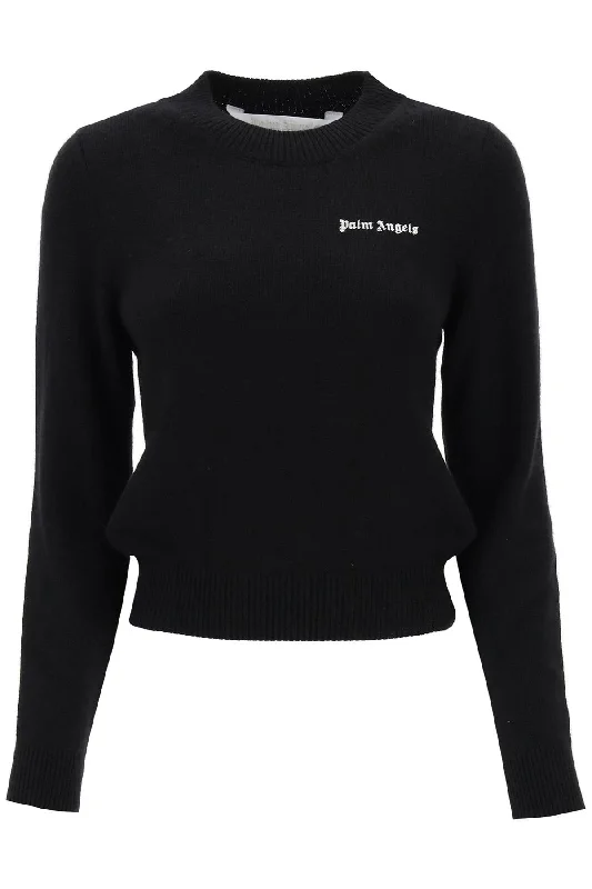 Cropped Sweater With Logo Embroidery  - Nero Hooded Sweater Collared Sweater Shawl Collar