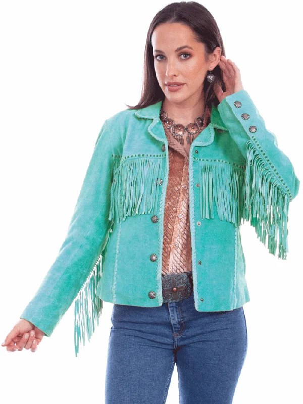 Scully L1080-123 Womens Suede Fringe Jacket Turquoise Jersey Jacket Tulle Jacket Batik Jacket