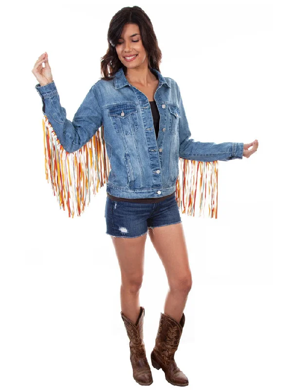 Scully HC599-DEN Womens Fringe Denim Western Jacket Blue Wool Jacket Cashmere Jacket Tweed Jacket