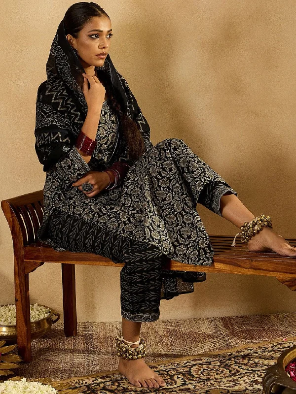 Indo Era Floral Printed Regular Pure Cotton Straight Kurta with Trousers & Dupatta Trousers Running Lightweight