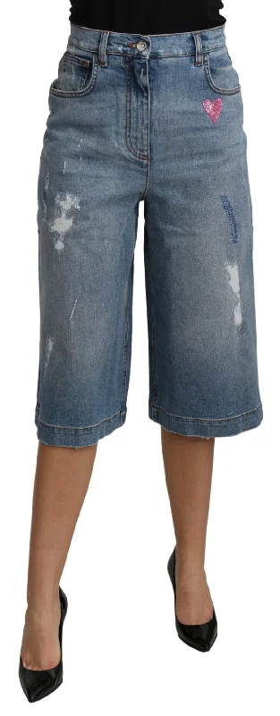 Dolce & Gabbana Elegant Wide Leg Cropped Denim Women's Trousers Trousers Party Sparkling Dolce & Gabbana Elegant Wide Leg Cropped Denim Women's Trousers Trousers Party Sparkling