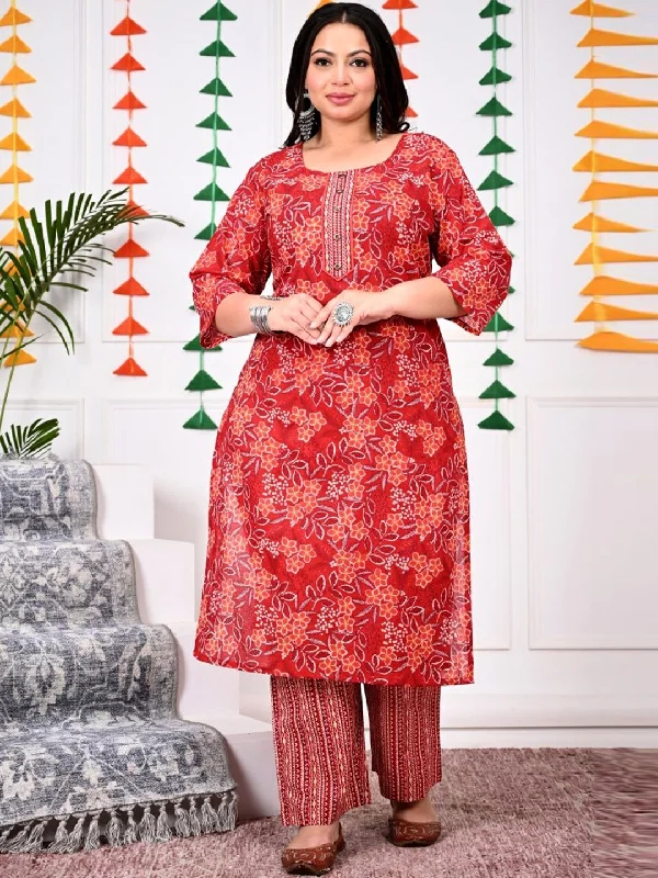 Swasti Plus Size Ethnic Motifs Printed Regular Pure Cotton Kurta with Trousers & Dupatta Trousers chic fashionable