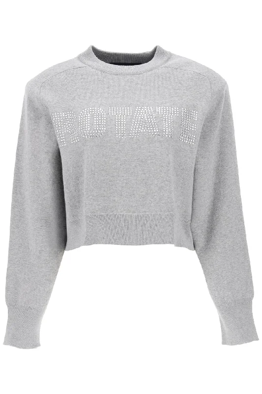 Cropped Sweater With Rhinestone-studded Logo  - Grigio Wool Sweater Cotton Sweater Cashmere Sweater