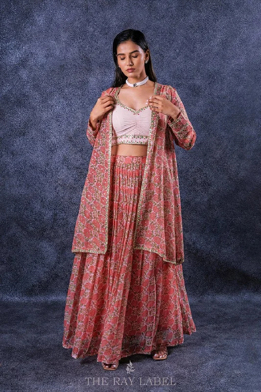 Peach Blockprinted Lehenga & Jacket Set Print Jacket Jacquard Jacket Embroidered Jacket