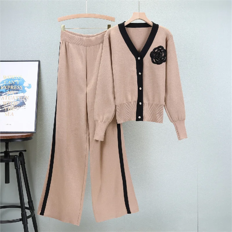 Sweaters Suit V-neck Long-sleeved Cardigan Loose Wide-leg Pants Two-piece Set Hooded Cardigan Collared Cardigan Shawl Collar Sweaters Suit V-neck Long-sleeved Cardigan Loose Wide-leg Pants Two-piece Set Hooded Cardigan Collared Cardigan Shawl Collar