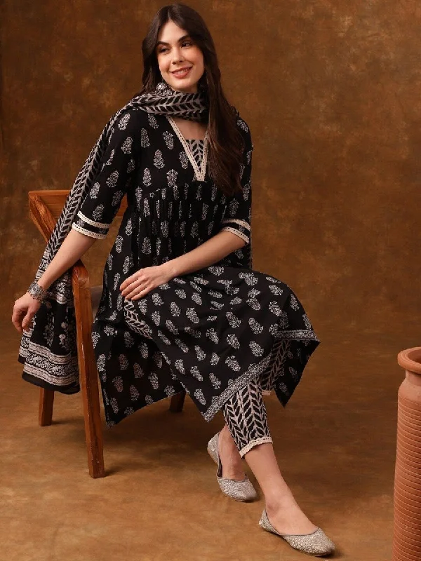 Anouk Ethnic Motifs Printed Gotta Patti Pure Cotton Kurta With Trousers & Dupatta Trousers Summer Linen