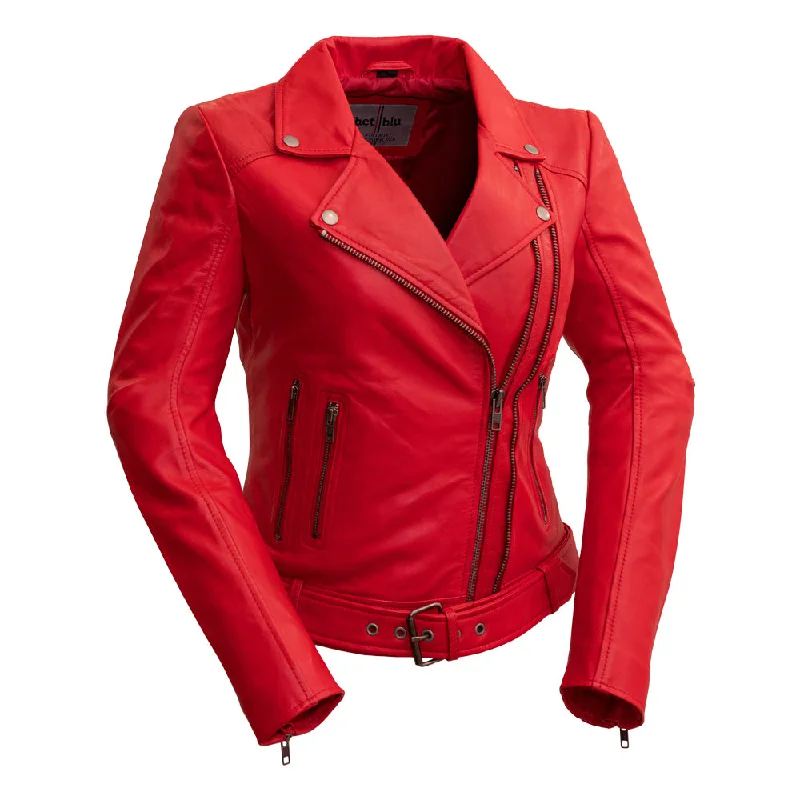 Ladies Red Leather Jacket ( CHOLE ) WBL1384 Cotton Jacket Linen Jacket Terry Jacket