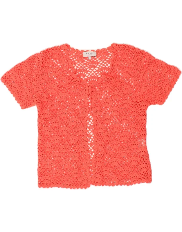 VINTAGE Womens Crop Crochet Cardigan Top UK 14 Medium Pink Cotton Handmade Hand-knitted Hand-woven VINTAGE Womens Crop Crochet Cardigan Top UK 14 Medium Pink Cotton Handmade Hand-knitted Hand-woven