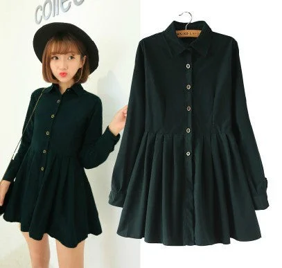 Japanese Korean Style College School All Match Corduroy Dress Lady Long Sleeve Sweet Navy Fashion Dress Women Winter Dress