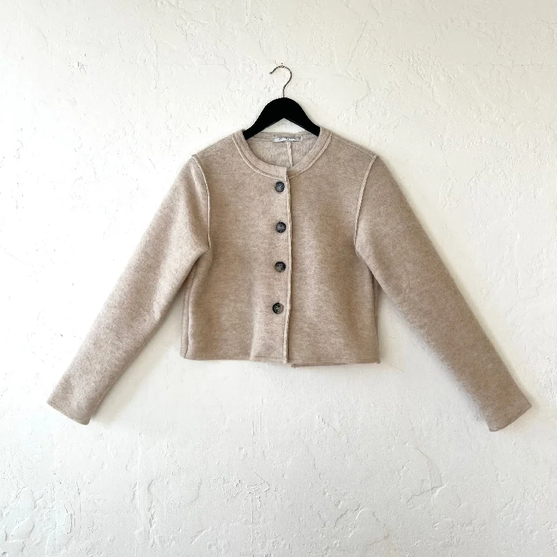Cut Loose | Cropped Asymmetrical Boiled Wool Cardigan in Moonbeam Bright Pastel Dark Cut Loose | Cropped Asymmetrical Boiled Wool Cardigan in Moonbeam Bright Pastel Dark