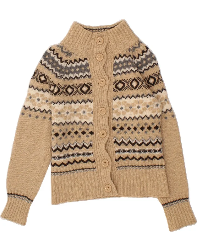 BENETTON Womens Cardigan Sweater UK 14 Medium Beige Fair Isle Welt Pockets Slit Pockets Flap Pockets BENETTON Womens Cardigan Sweater UK 14 Medium Beige Fair Isle Welt Pockets Slit Pockets Flap Pockets