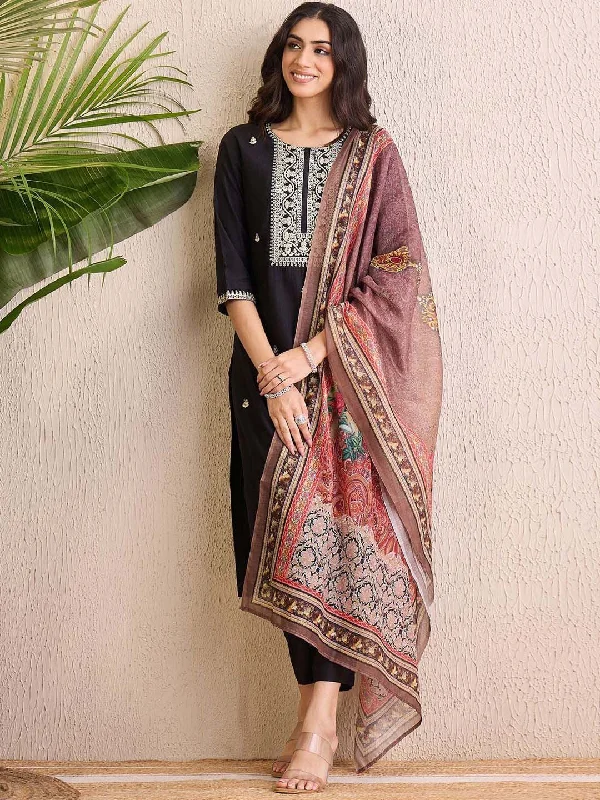 Indo Era Women Ethnic Motifs Embroidered Regular Liva Kurta with Trousers & With Dupatta Trousers Seasonal Trendy